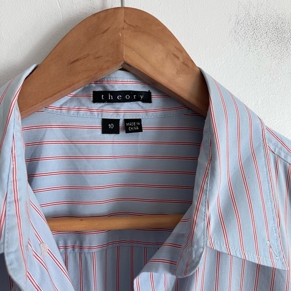 Theory Striped Orange and Light Blue Cotton Blend Shirt Dress - Picture 5 of 9